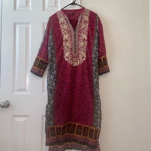 Red khaadi knee length kurta